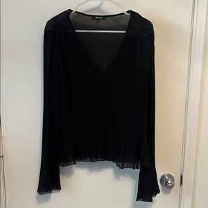 Madewell Black V-Neck Pleated Blouse